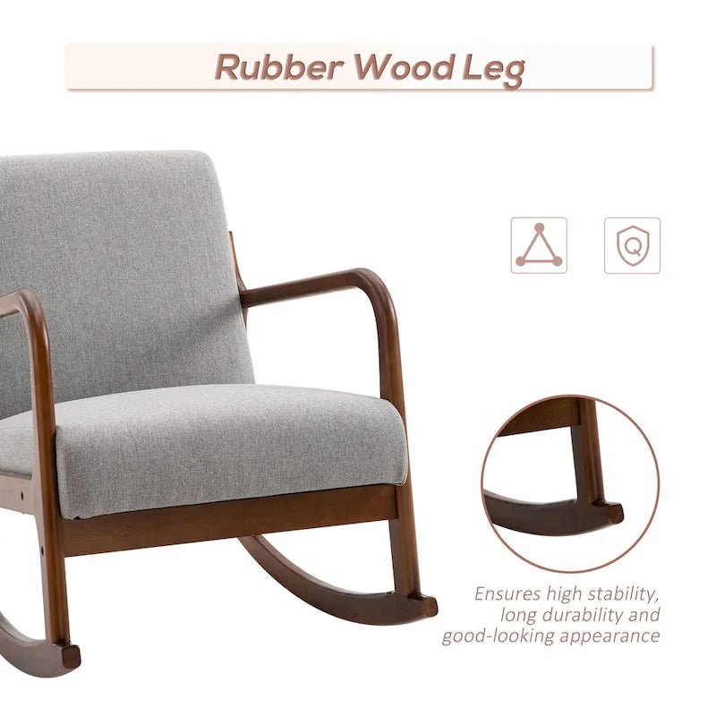 Fauteuil à bascule moderne gris avec base en bois massif