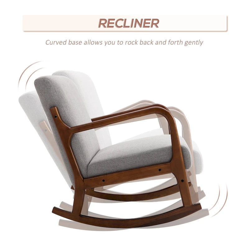 Fauteuil à bascule moderne gris avec base en bois massif