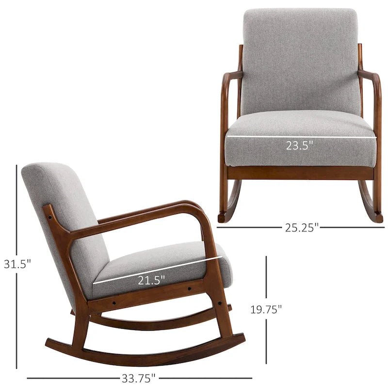 Fauteuil à bascule moderne gris avec base en bois massif