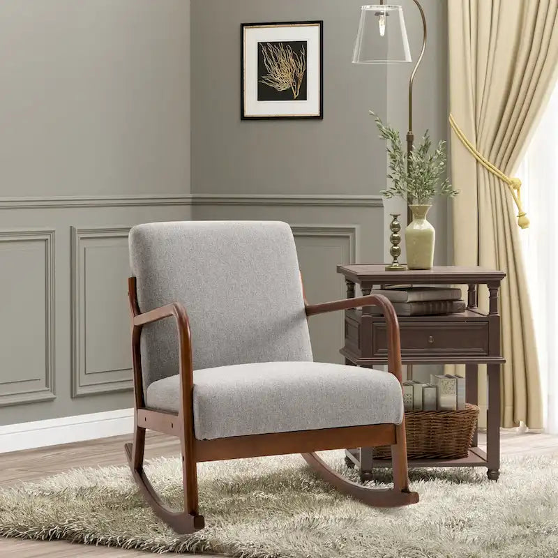 Fauteuil à bascule moderne gris avec base en bois massif