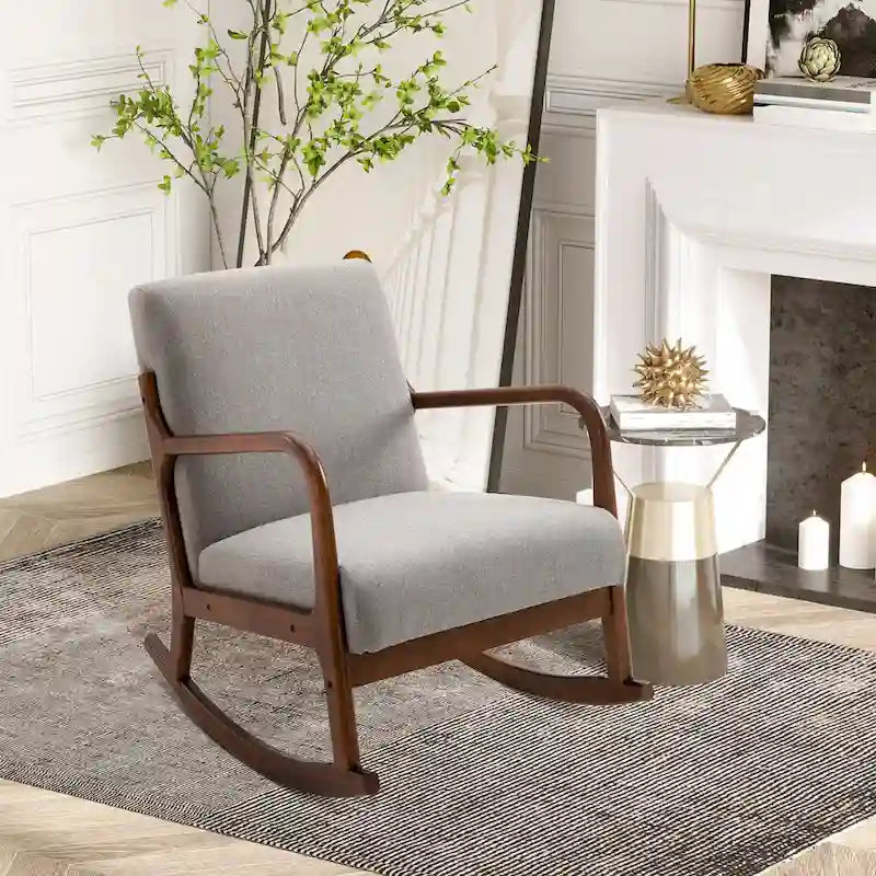 Fauteuil à bascule moderne gris avec base en bois massif