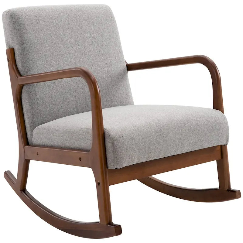 Fauteuil à bascule moderne gris avec base en bois massif