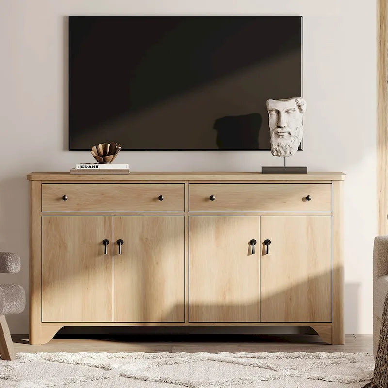 Meuble TV de style ferme, adapté aux téléviseurs de 65 pouces.