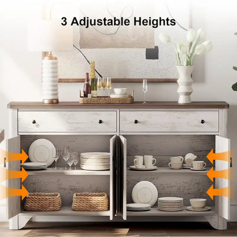 Meuble TV de style ferme, adapté aux téléviseurs de 65 pouces.