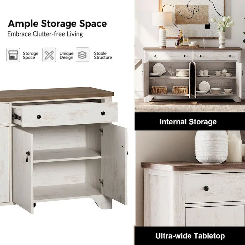 Meuble TV de style ferme, adapté aux téléviseurs de 65 pouces.