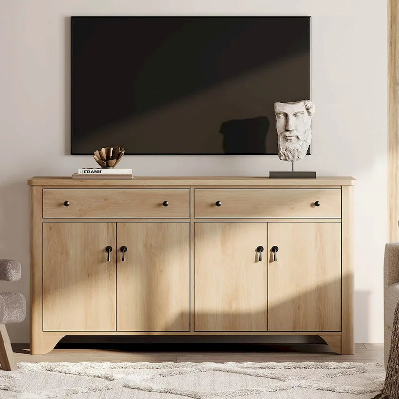 Meuble TV de style ferme, adapté aux téléviseurs de 65 pouces.