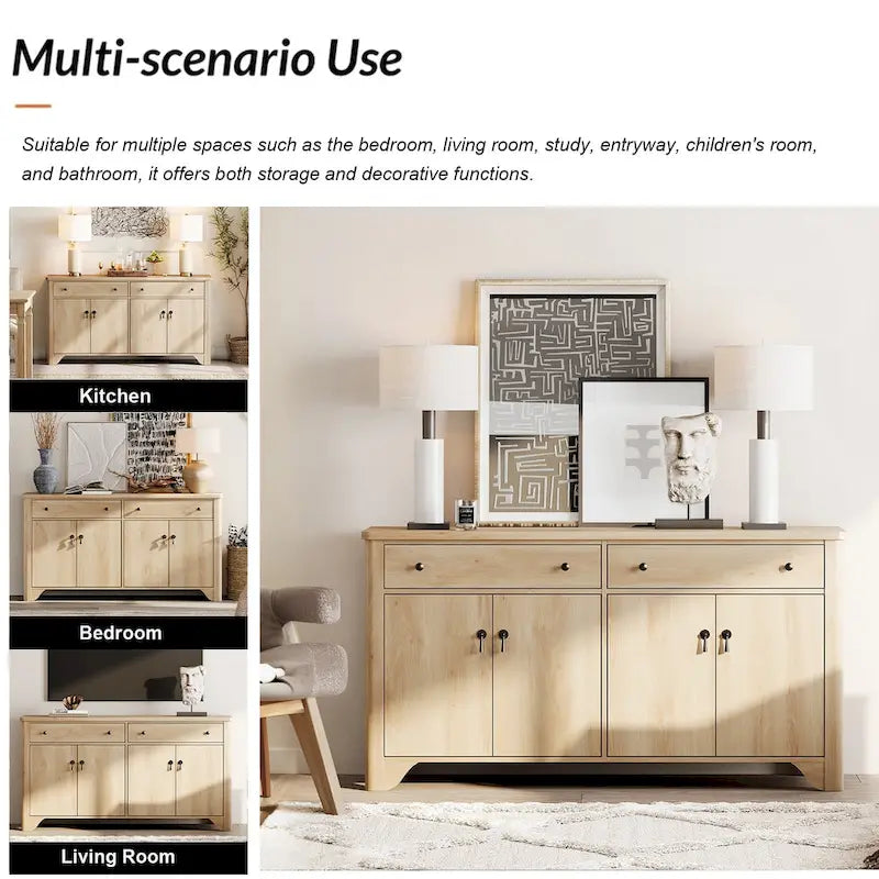 Meuble TV de style ferme, adapté aux téléviseurs de 65 pouces.