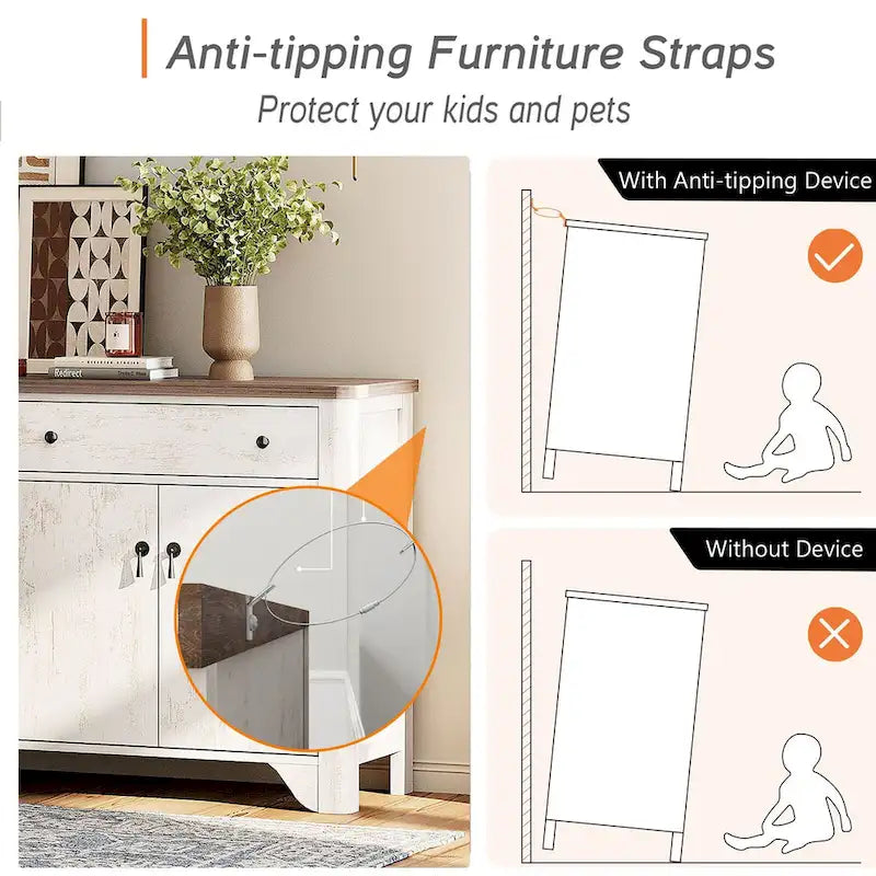 Meuble TV de style ferme, adapté aux téléviseurs de 65 pouces.