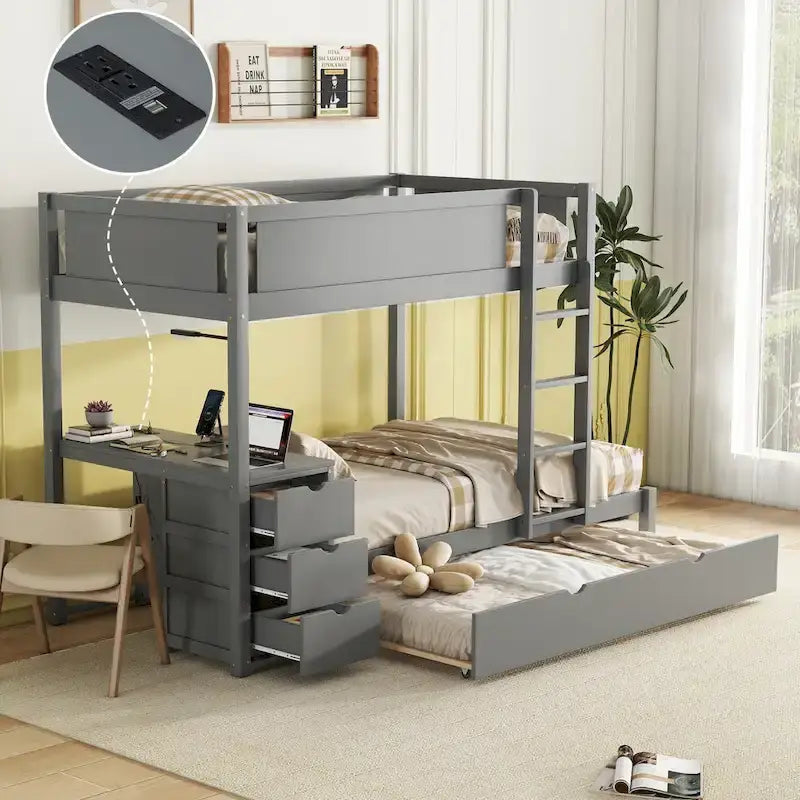 Lit superposé avec cadre de lit simple et espace de rangement