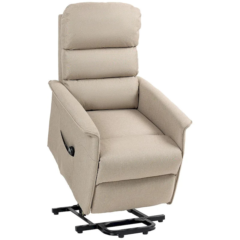 Fauteuil inclinable électrique à hauteur réglable pour personnes âgées, revêtu de tissu.