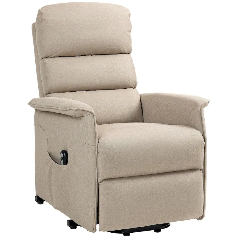 Fauteuil inclinable électrique à hauteur réglable pour personnes âgées, revêtu de tissu.