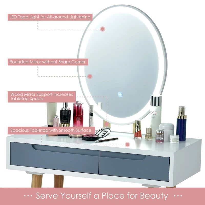 Coiffeuse, écran tactile, 3 modes d'éclairage