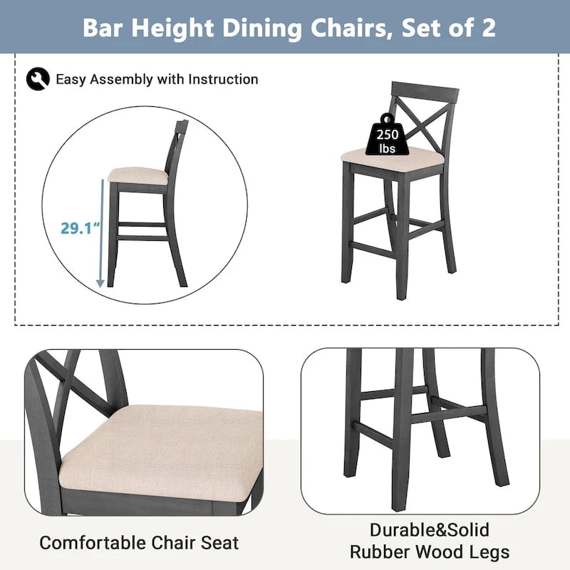 Ensemble de salle à manger 3 pièces style ferme avec table rectangulaire et 2 chaises