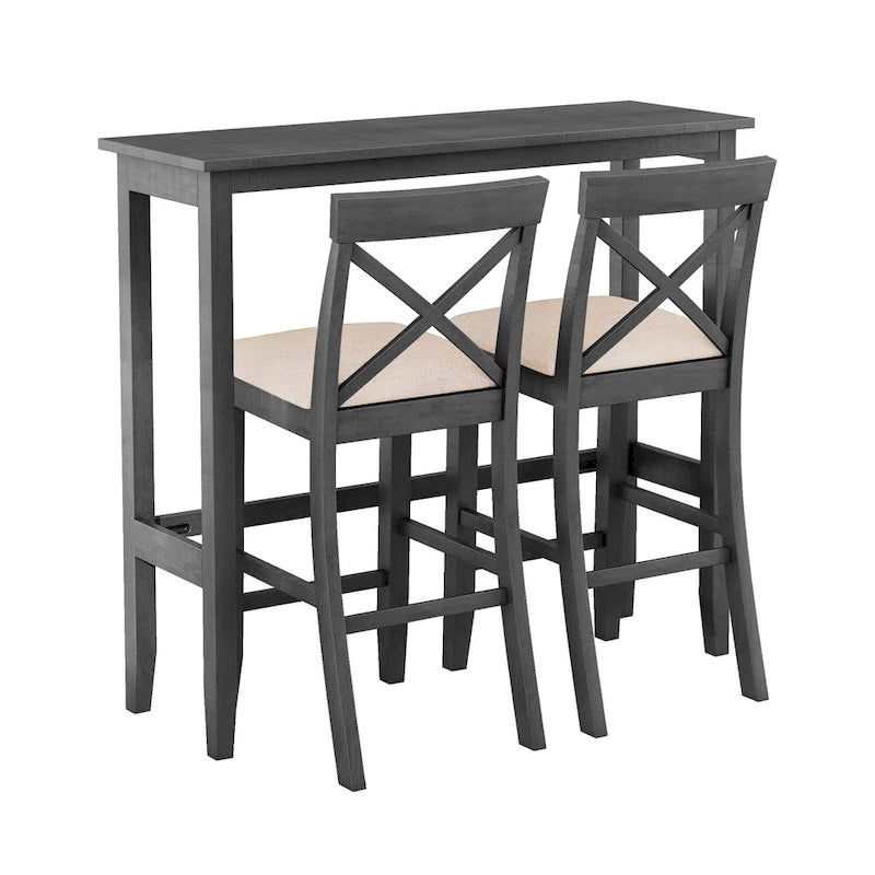 Ensemble de salle à manger 3 pièces style ferme avec table rectangulaire et 2 chaises