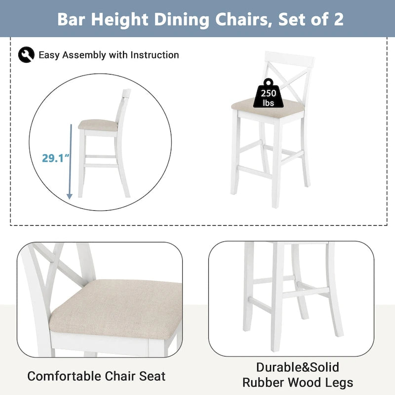 Ensemble de salle à manger 3 pièces style ferme avec table rectangulaire et 2 chaises