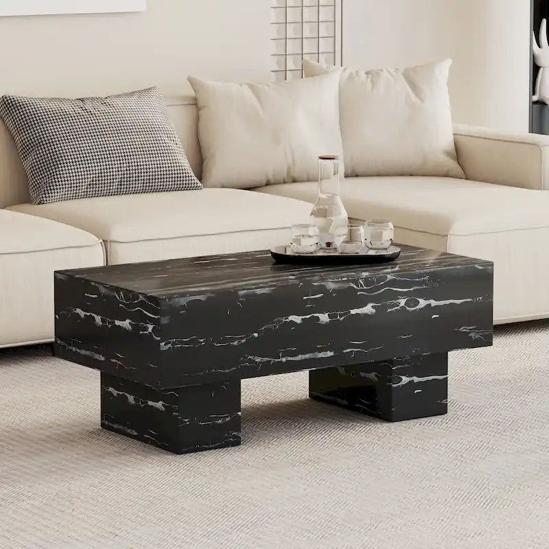 Table basse en MDF avec texture marbre noir