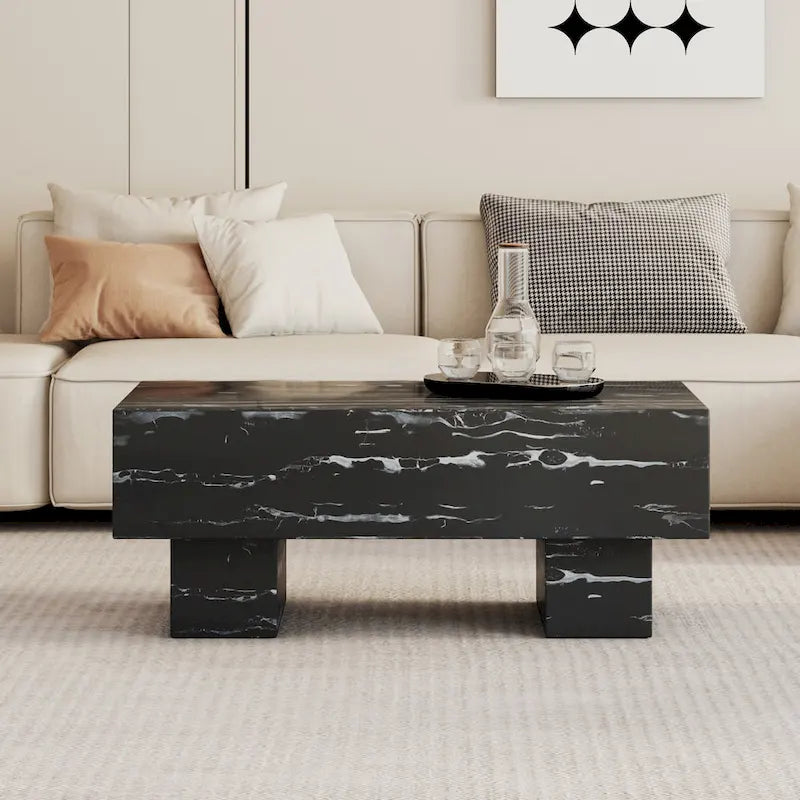Table basse en MDF avec texture marbre noir