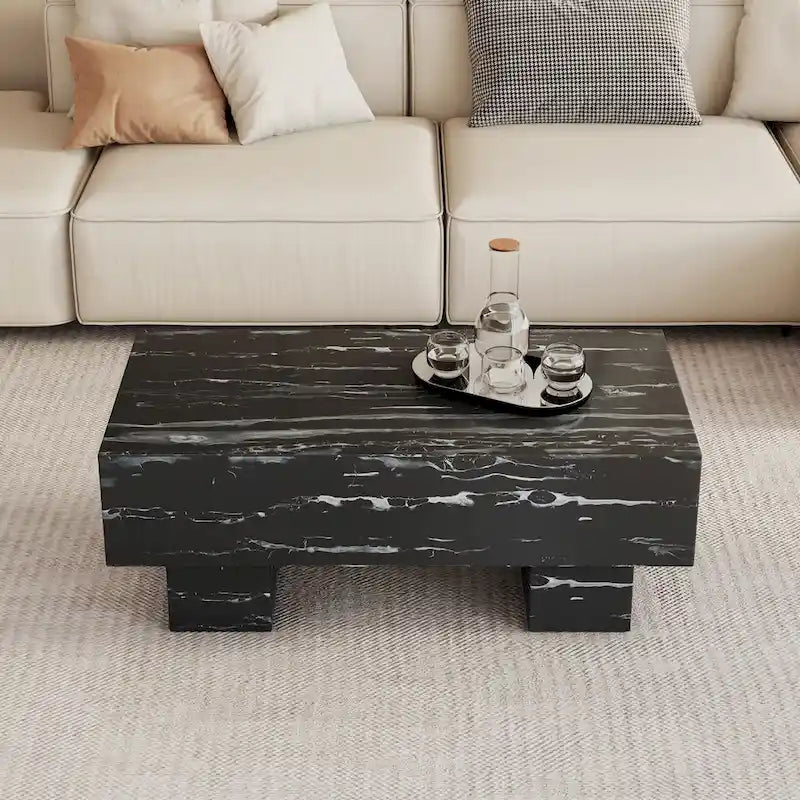 Table basse en MDF avec texture marbre noir