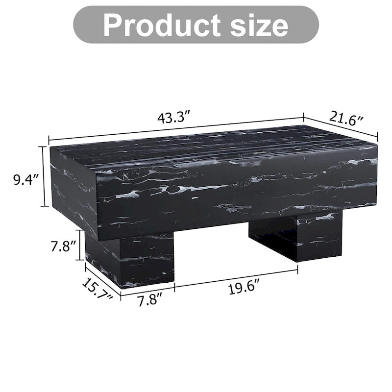 Table basse en MDF avec texture marbre noir