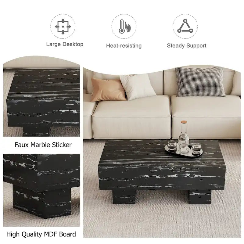 Table basse en MDF avec texture marbre noir