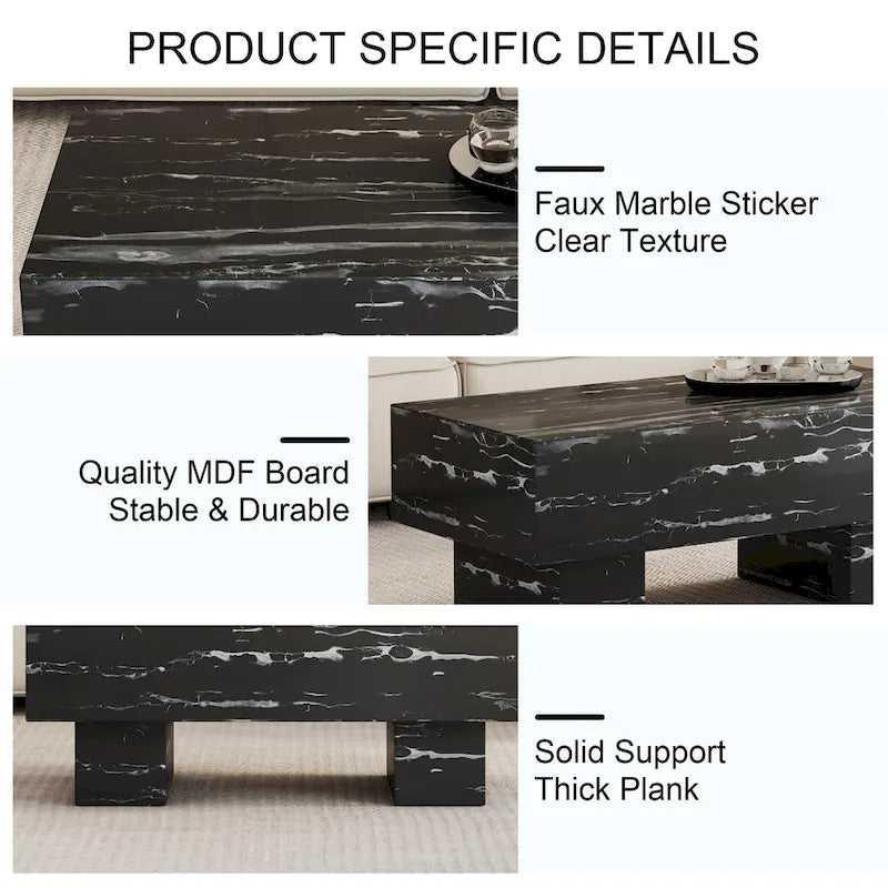 Table basse en MDF avec texture marbre noir