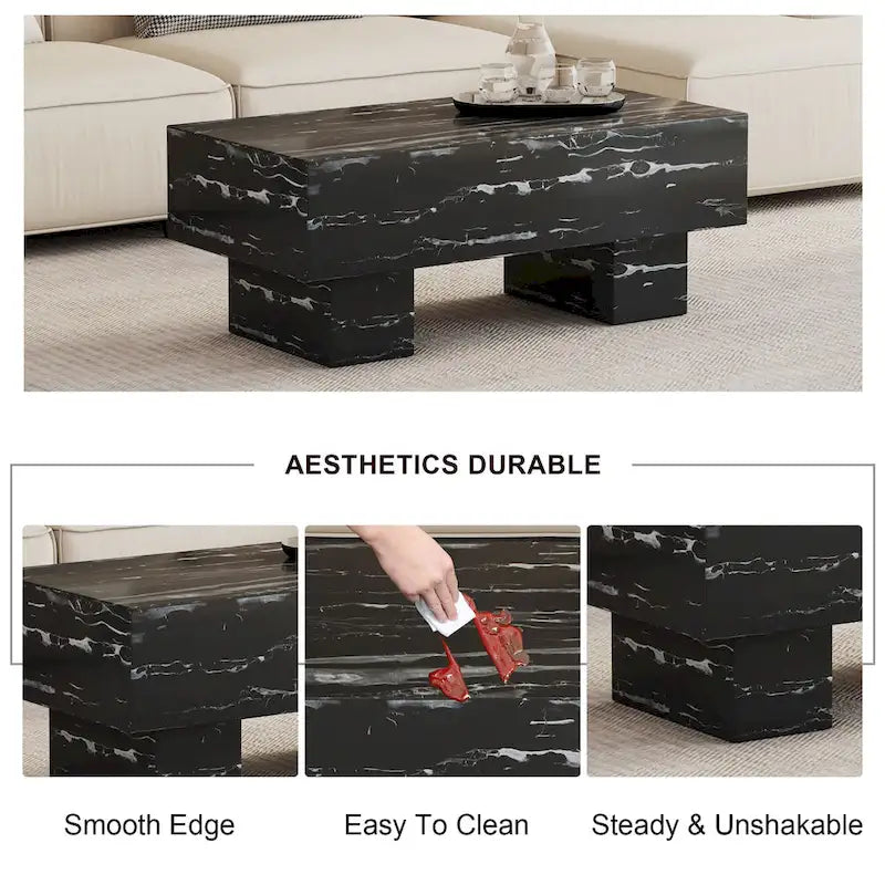 Table basse en MDF avec texture marbre noir
