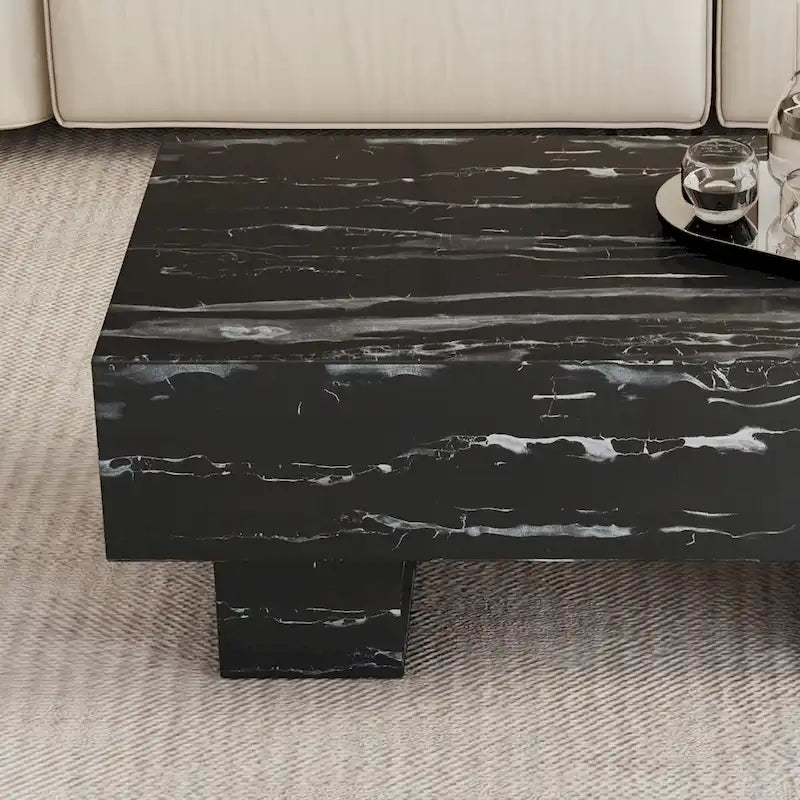 Table basse en MDF avec texture marbre noir