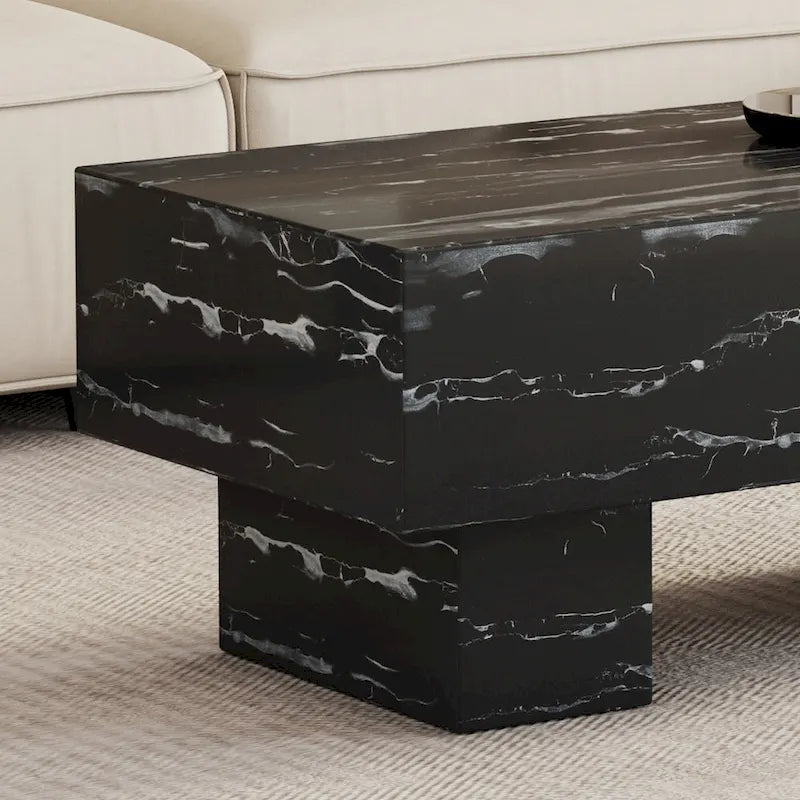 Table basse en MDF avec texture marbre noir