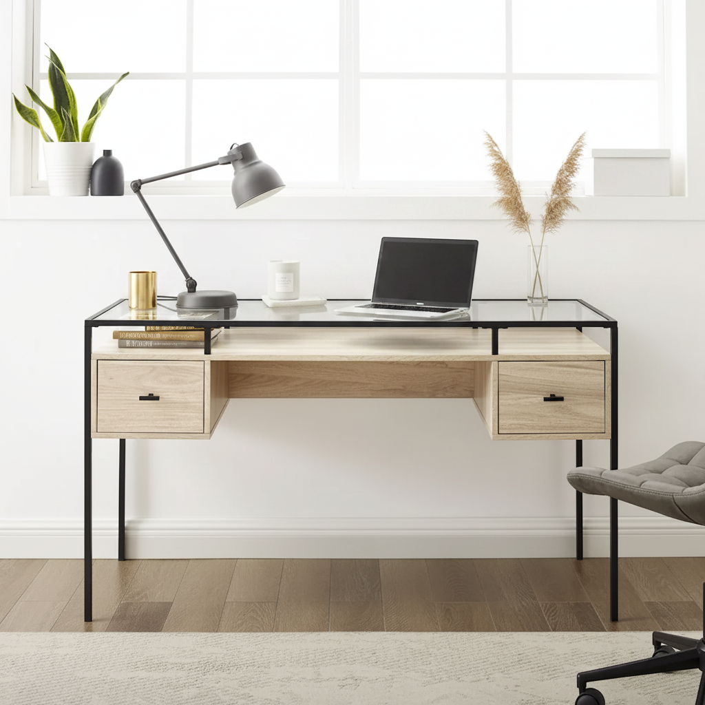 Bureau de travail Middlebrook de 56 pouces avec plateau en verre