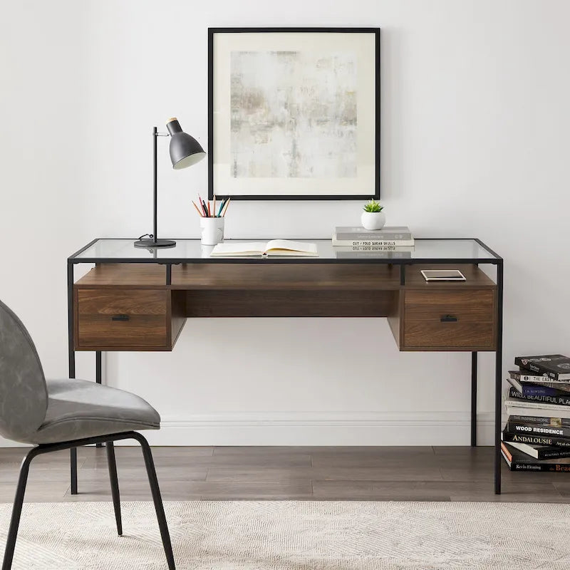 Bureau de travail Middlebrook de 56 pouces avec plateau en verre