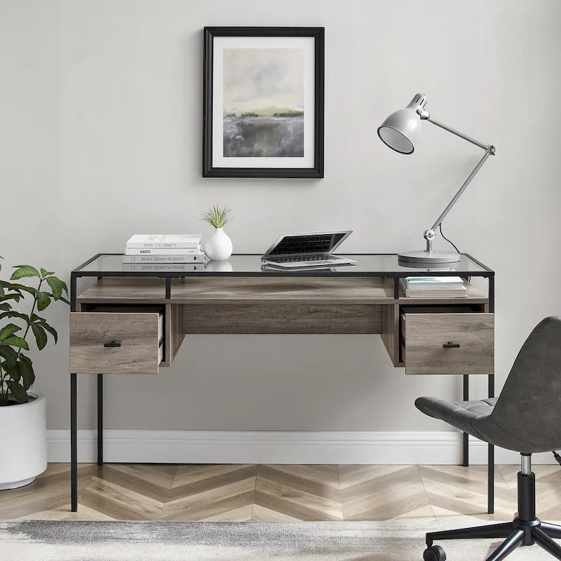 Bureau de travail Middlebrook de 56 pouces avec plateau en verre