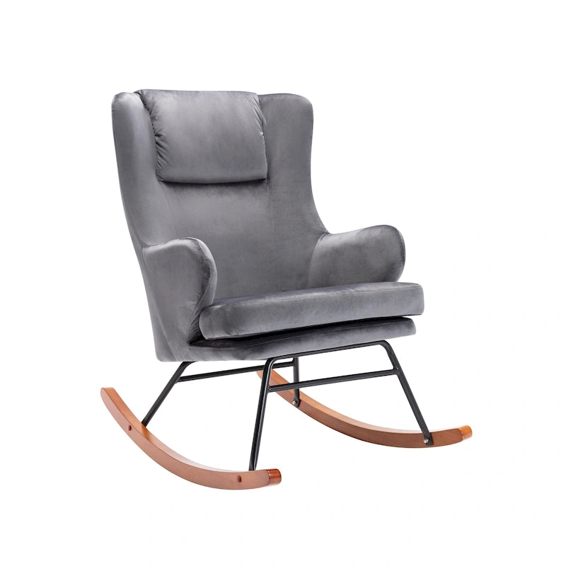 Porthos Home Dax Fauteuil à bascule d'appoint, Velours, Pieds en bois d'hévéa et acier