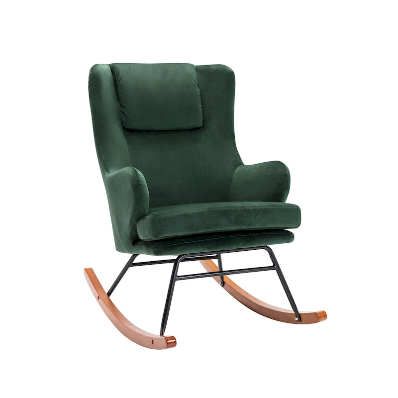 Porthos Home Dax Fauteuil à bascule d'appoint, Velours, Pieds en bois d'hévéa et acier