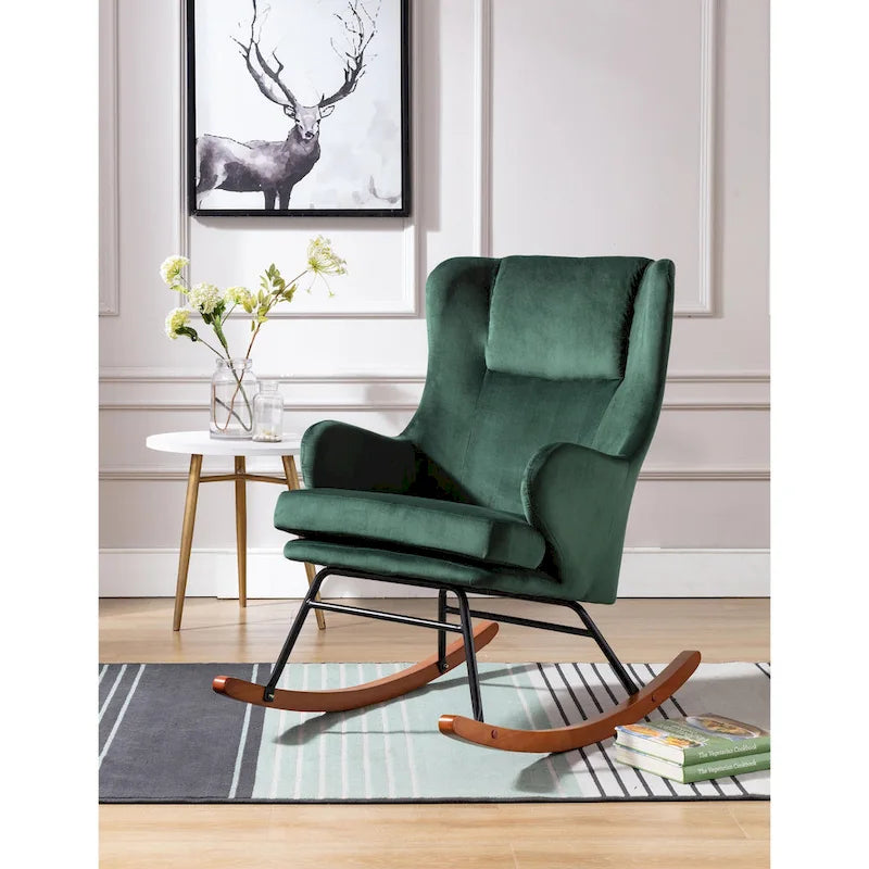 Porthos Home Dax Fauteuil à bascule d'appoint, Velours, Pieds en bois d'hévéa et acier
