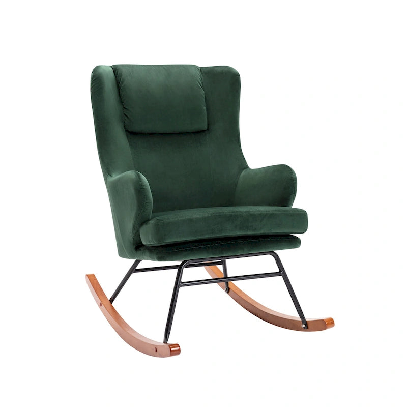 Porthos Home Dax Fauteuil à bascule d'appoint, Velours, Pieds en bois d'hévéa et acier