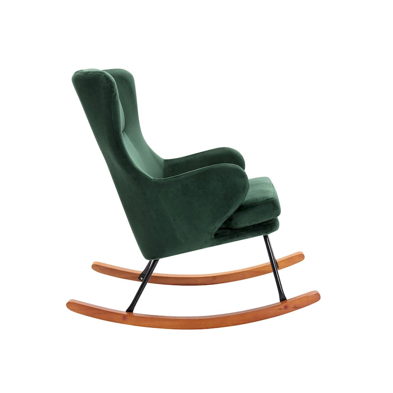 Porthos Home Dax Fauteuil à bascule d'appoint, Velours, Pieds en bois d'hévéa et acier