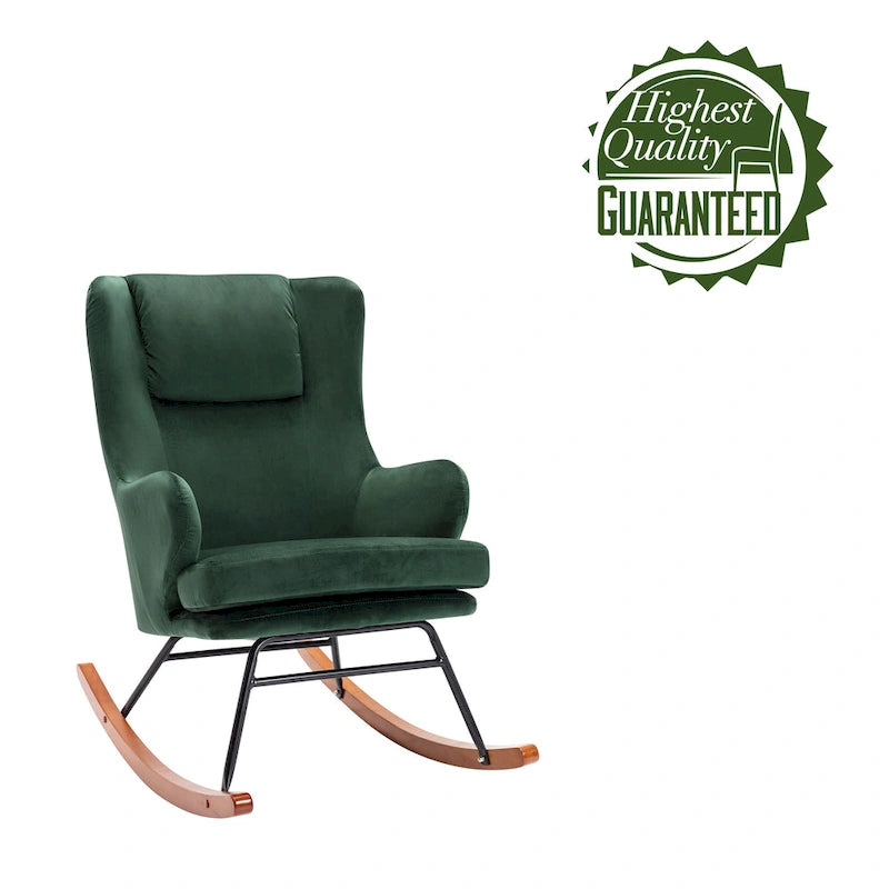 Porthos Home Dax Fauteuil à bascule d'appoint, Velours, Pieds en bois d'hévéa et acier