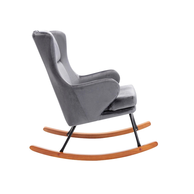 Porthos Home Dax Fauteuil à bascule d'appoint, Velours, Pieds en bois d'hévéa et acier