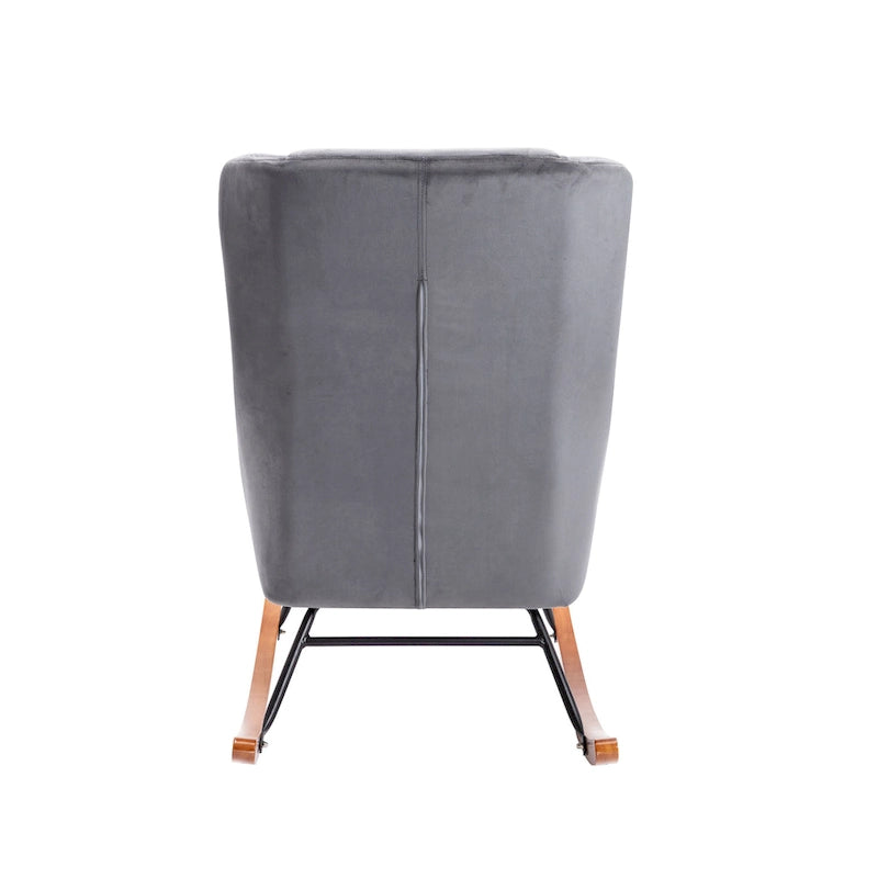 Porthos Home Dax Fauteuil à bascule d'appoint, Velours, Pieds en bois d'hévéa et acier