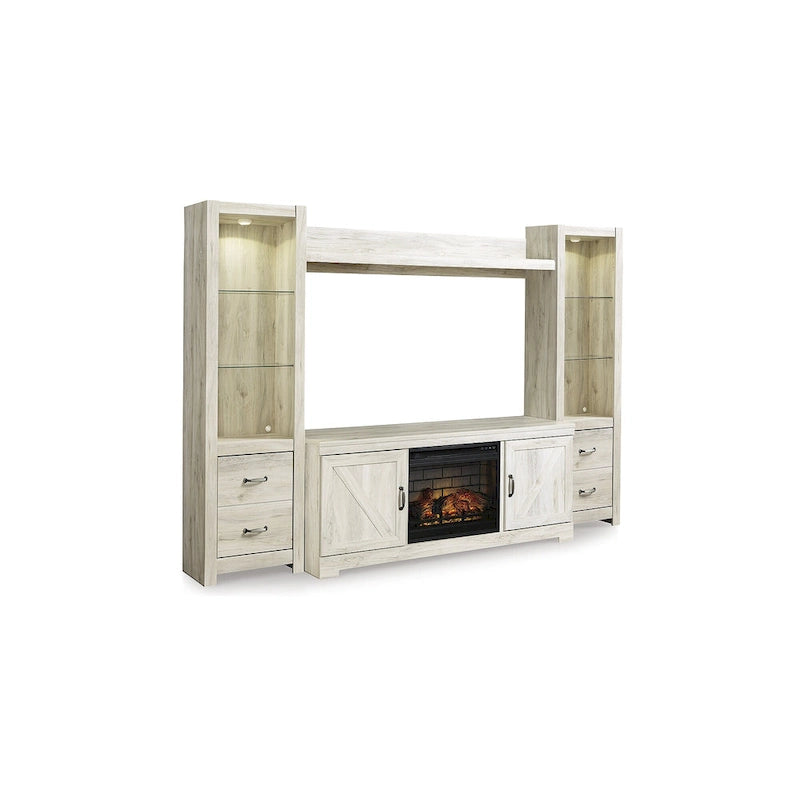 Meuble de divertissement quatre pièces blanc avec cheminée électrique