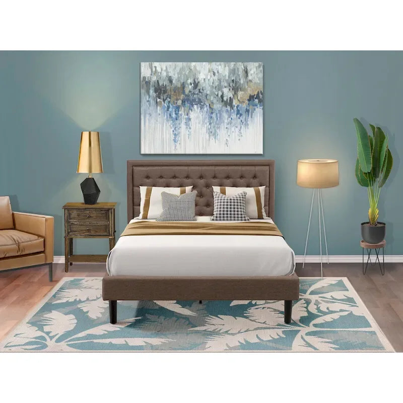 Ensemble de lit queen-size East-West Furniture - Cadre de lit marron avec petite table de chevet