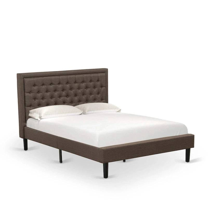 Ensemble de lit queen-size East-West Furniture - Cadre de lit marron avec petite table de chevet