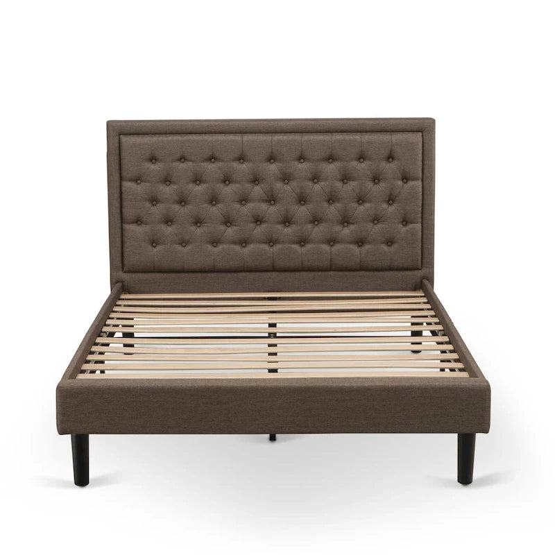 Ensemble de lit queen-size East-West Furniture - Cadre de lit marron avec petite table de chevet