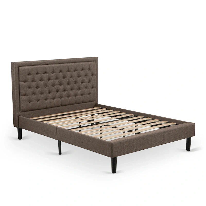 Ensemble de lit queen-size East-West Furniture - Cadre de lit marron avec petite table de chevet