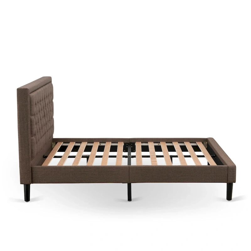 Ensemble de lit queen-size East-West Furniture - Cadre de lit marron avec petite table de chevet