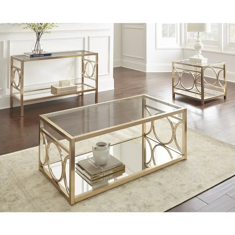Table de canapé moderne en verre trempé et métal plaqué or