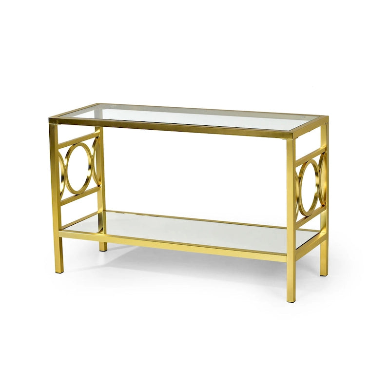 Table de canapé moderne en verre trempé et métal plaqué or