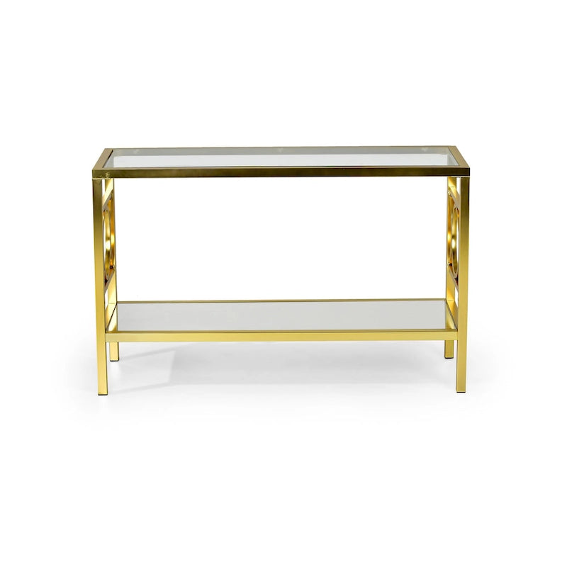 Table de canapé moderne en verre trempé et métal plaqué or