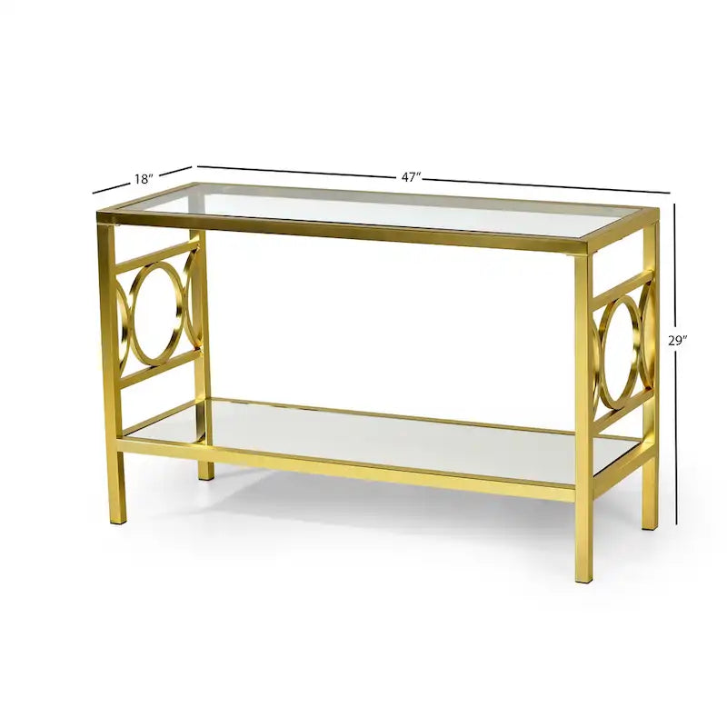 Table de canapé moderne en verre trempé et métal plaqué or