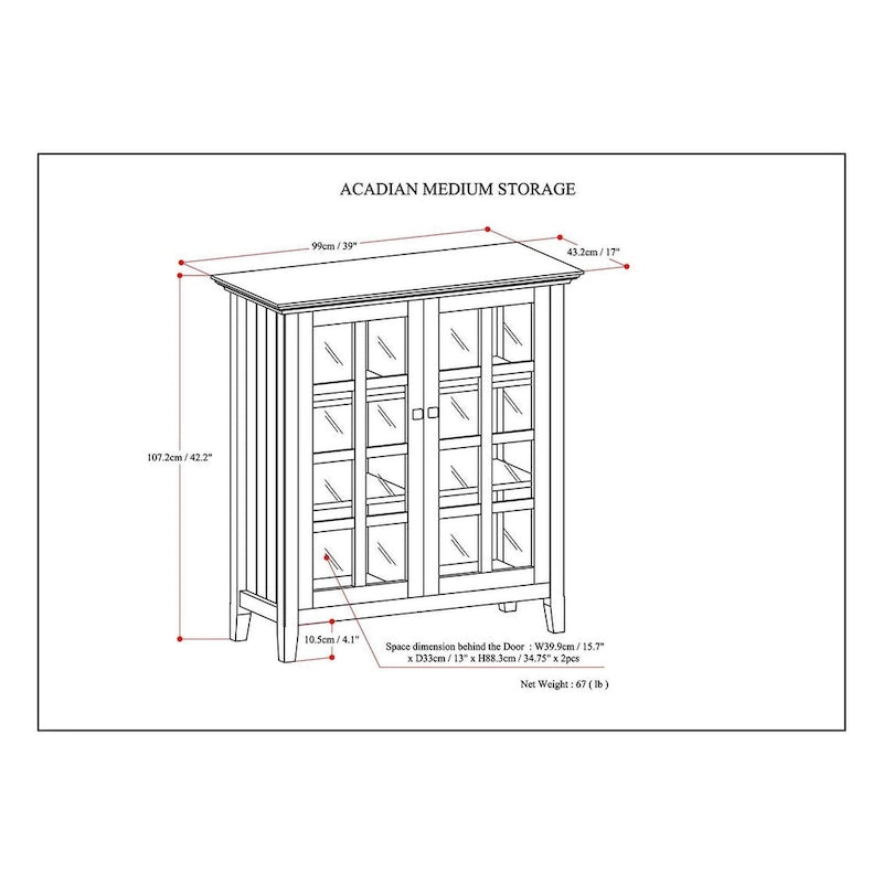 WYNDENHALL Normandy Armoire de rangement en bois massif 39 po - 39 larg. x 17 prof. x 42,2 haut.